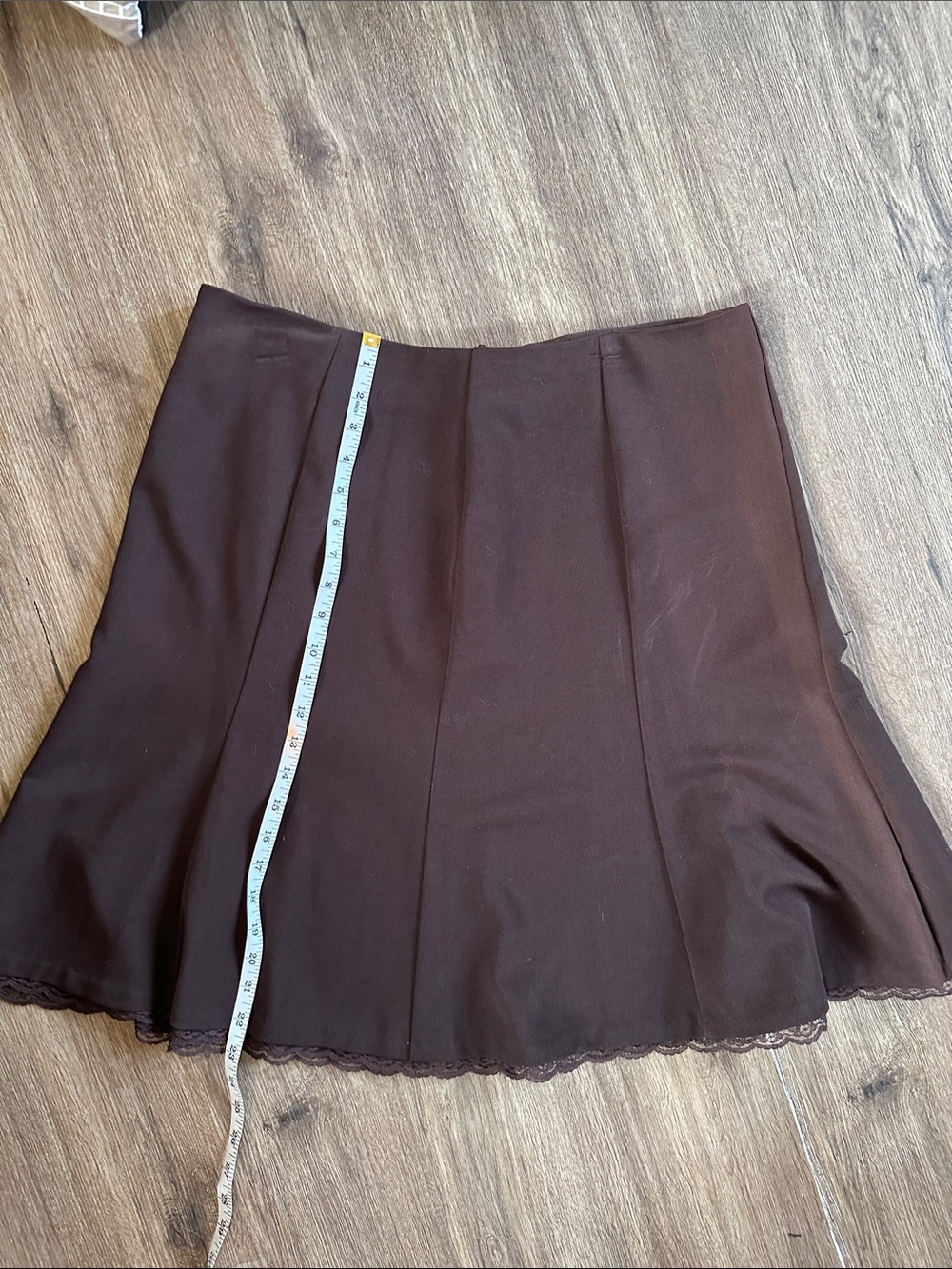 Brown Lace-Hem Circle Skirt